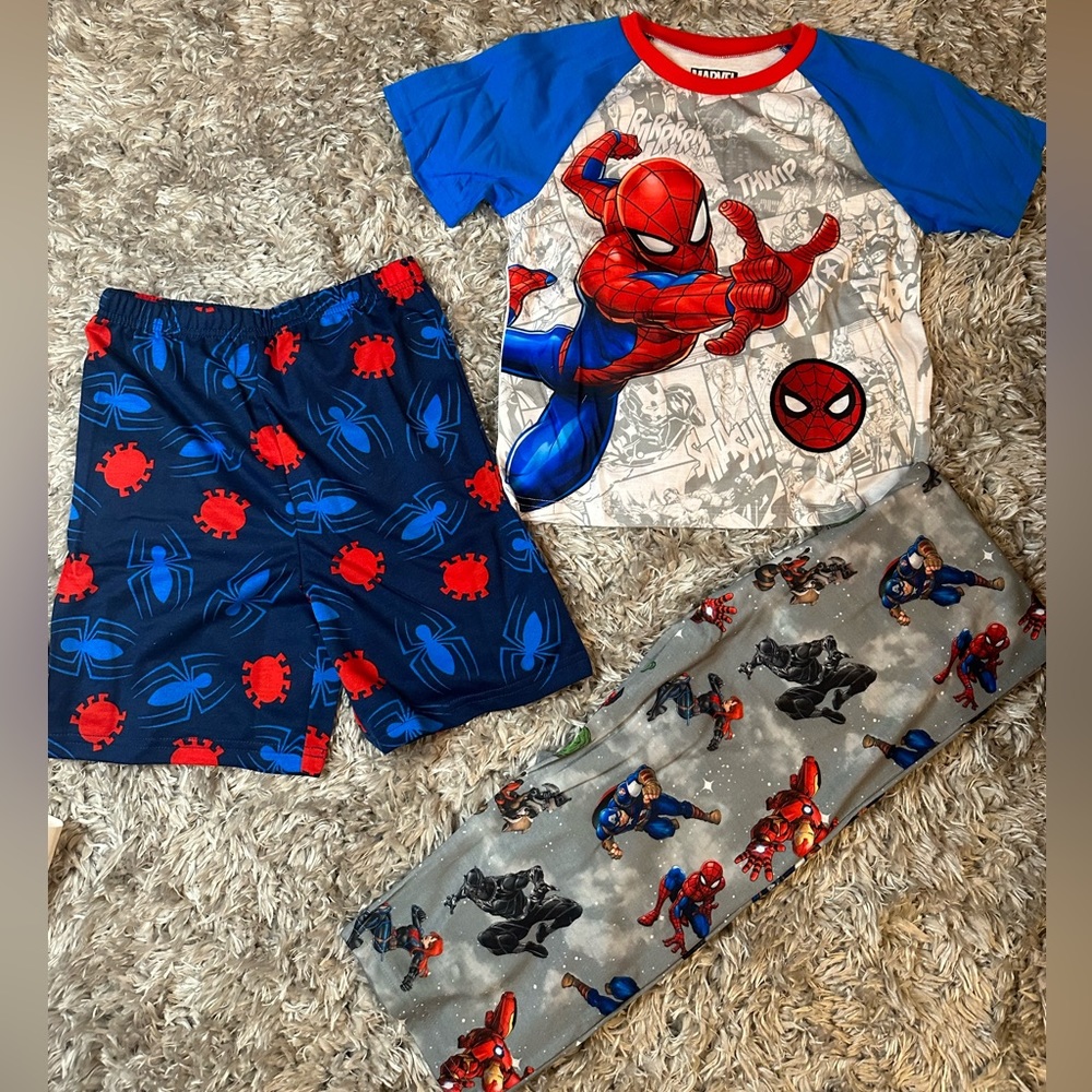 3 piece pjs marvel shorts shirt and pants size 8 - Picture 3 of 10